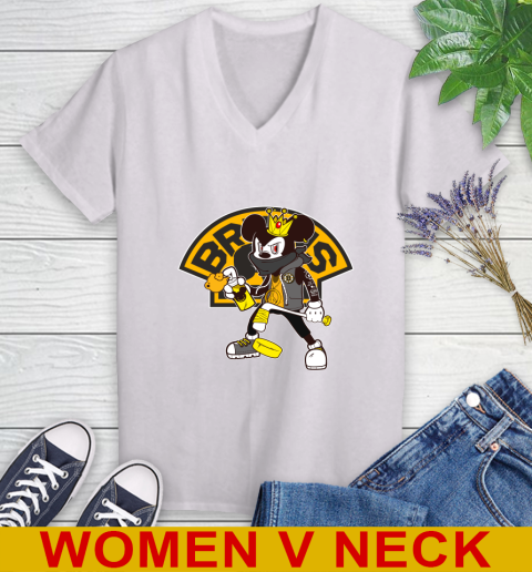Boston Bruins NHL Hockey Mickey Peace Sign Sports Women's V-Neck T-Shirt
