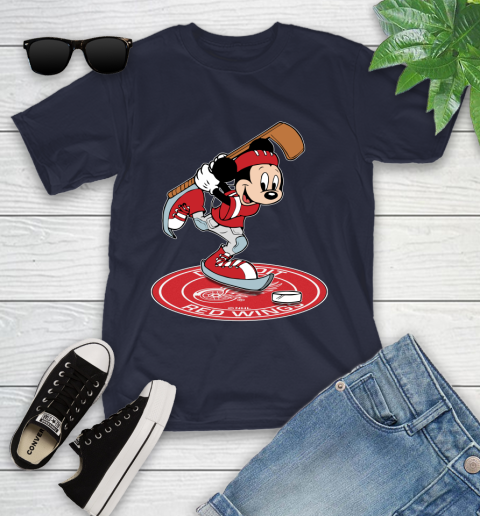NHL Hockey Detroit Red Wings Cheerful Mickey Disney Shirt Youth T-Shirt 3