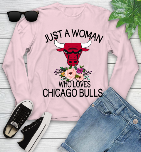 NBA Just A Woman Who Loves Chicago Bulls Basketball Sports Youth Long Sleeve 7