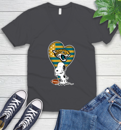Jacksonville Jaguars NFL Football The Peanuts Movie Adorable Snoopy V-Neck T-Shirt 5