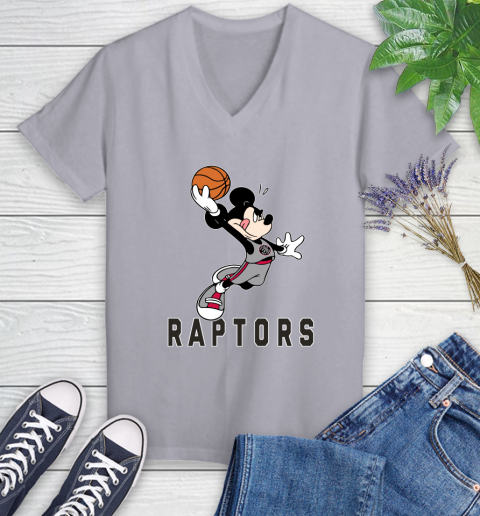 NBA Basketball Toronto Raptors Cheerful Mickey Mouse Shirt Women's V-Neck T-Shirt 4