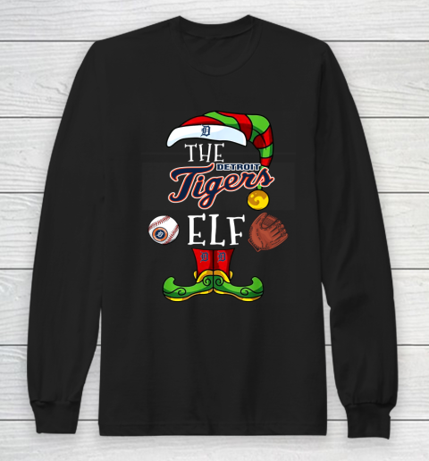 Detroit Tigers Christmas ELF Funny MLB Long Sleeve T-Shirt