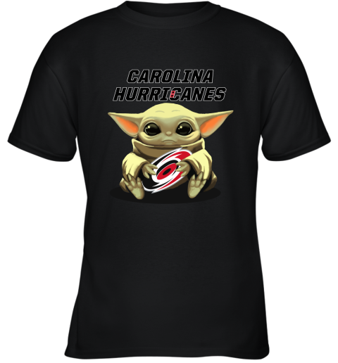 Baby Yoda Hugs The Carolina Hurricanes Ice Hockey Youth T-Shirt