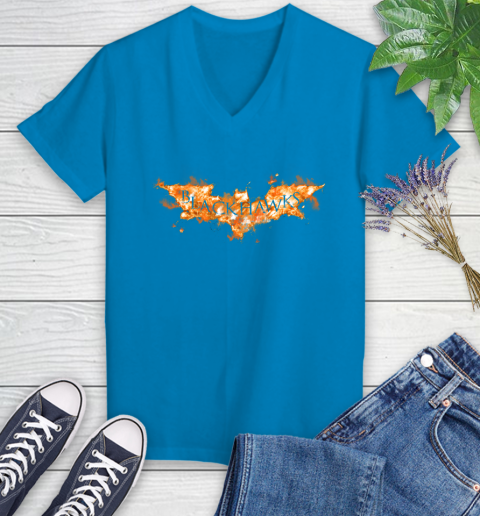 NHL Chicago Blackhawks Batman Logo DC Hockey Sports Shirts Women's V-Neck T-Shirt 7