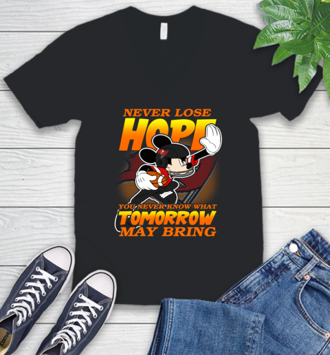 Tampa Bay Buccaneers NFL Football Mickey Disney Never Lose Hope V-Neck T-Shirt