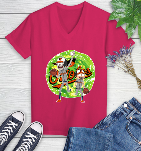 MLB Baltimore Orioles Rick And Morty Baseball Sports Women's V-Neck T-Shirt 9