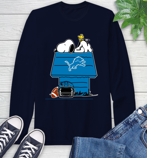 Detroit Lions NFL Football Snoopy Woodstock The Peanuts Movie Long Sleeve T-Shirt - Image 5