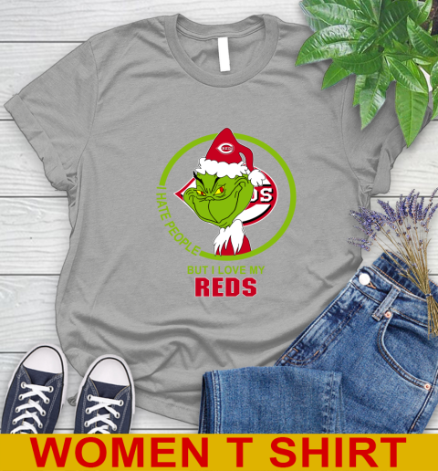 Cincinnati Reds MLB Christmas Grinch I Hate People But I Love My Favorite Baseball Team Women's T-Shirt 11