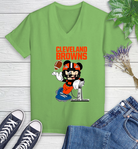 NFL Cleveland Browns Mickey Mouse Disney Super Bowl Football T Shirt Women's V-Neck T-Shirt 11