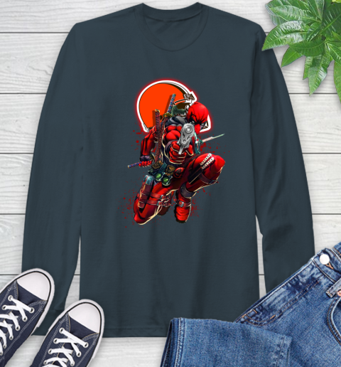 NFL Deadpool Marvel Comics Sports Football Cleveland Browns Long Sleeve T-Shirt 8