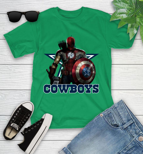 NFL Captain America Thor Spider Man Hawkeye Avengers Endgame Football Dallas Cowboys Youth T-Shirt 6