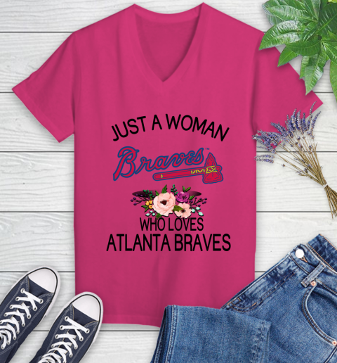 MLB Just A Woman Who Loves Atlanta Braves Baseball Sports Women's V-Neck T-Shirt 5