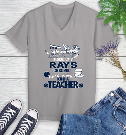 Tampa Bay Rays MLB I'm A Difference Making Student Caring Baseball Loving Kinda Teacher Women's V-Neck T-Shirt 4