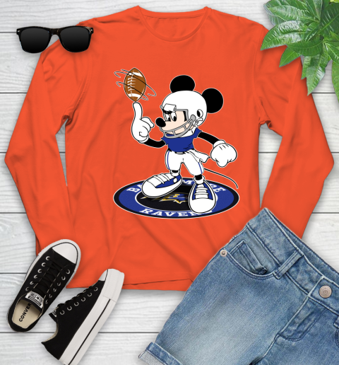 NFL Football Baltimore Ravens Cheerful Mickey Disney Shirt Youth Long Sleeve 4
