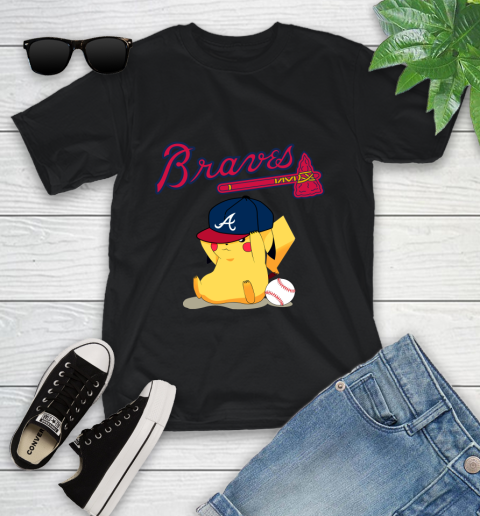 MLB Pikachu Baseball Sports Atlanta Braves Youth T-Shirt 2