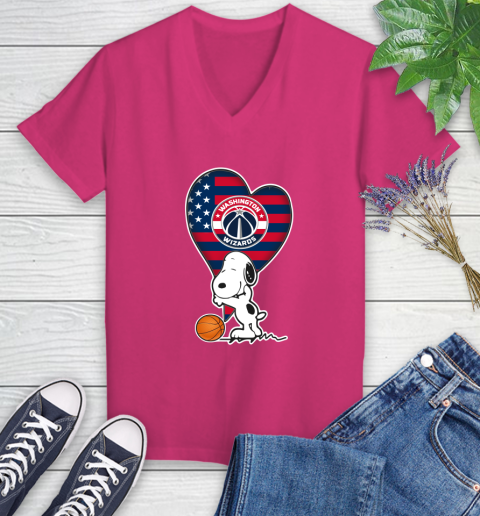 Washington Wizards NBA Basketball The Peanuts Movie Adorable Snoopy Women's V-Neck T-Shirt 9