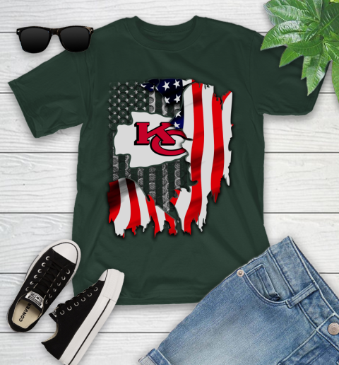 Kansas City Chiefs NFL Football American Flag Youth T-Shirt 5