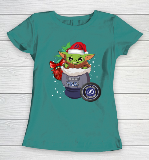 Tampa Bay Lightning Christmas Baby Yoda Star Wars Funny Happy NHL Women's T-Shirt 12