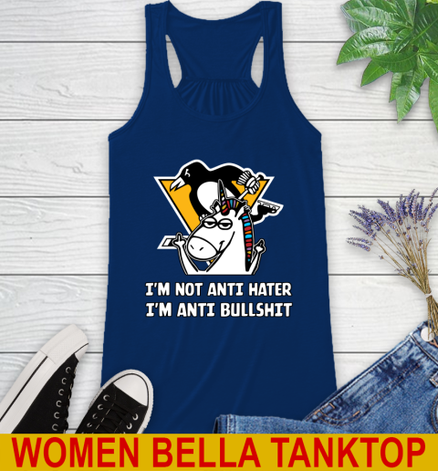 Pittsburgh Penguins NHL Hockey Unicorn I'm Not Anti Hater I'm Anti Bullshit Racerback Tank 9