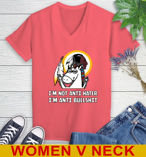 Washington Redskins NFL Football Unicorn I'm Not Anti Hater I'm Anti Bullshit Women's V-Neck T-Shirt 7