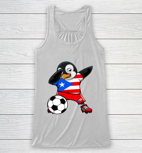 Dabbing Penguin Puerto Rico Soccer Fan Jersey Football Lover Racerback Tank