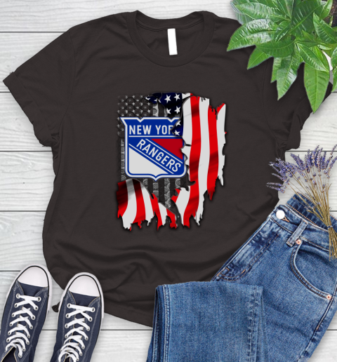New York Rangers NHL Hockey American Flag Women's T-Shirt 11
