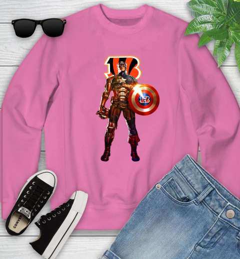 NFL Captain America Marvel Avengers Endgame Football Sports Cincinnati Bengals Youth Sweatshirt 7