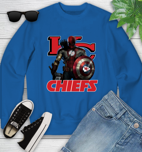 NFL Captain America Thor Spider Man Hawkeye Avengers Endgame Football Kansas City Chiefs Youth Sweatshirt 8