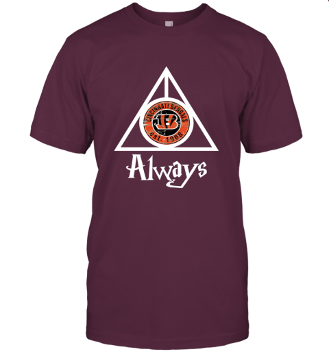 Always Love The Cincinnati Bengals x Harry Potter Mashup NFL omtx always love the cincinnati bengals x harry potter classic t shirt 2 front maroon