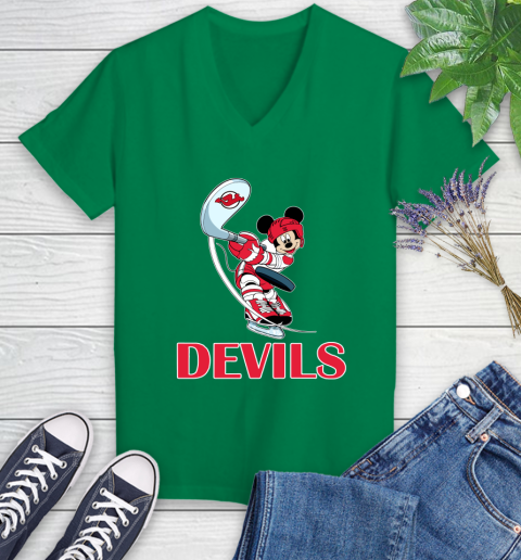 NHL Hockey New Jersey Devils Cheerful Mickey Mouse Shirt Women's V-Neck T-Shirt 5
