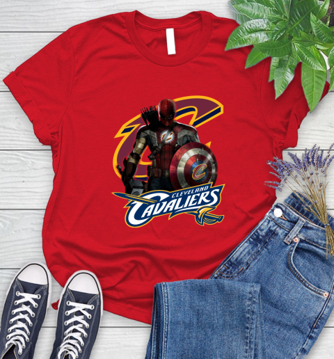 Cleveland Cavaliers NBA Basketball Captain America Thor Spider Man Hawkeye Avengers Women's T-Shirt 9