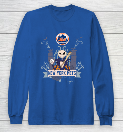 MLB New York Mets Baseball Jack Skellington Halloween Long Sleeve T-Shirt 6