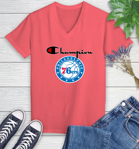 NBA Basketball Philadelphia 76ers Champion Shirt Women's V-Neck T-Shirt 4