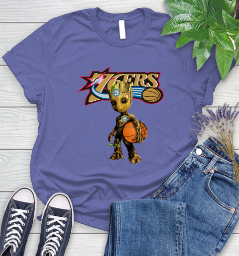 Philadelphia 76ers NBA Basketball Groot Marvel Guardians Of The Galaxy Women's T-Shirt 11