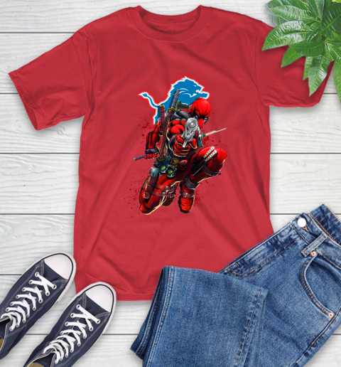 NFL Deadpool Marvel Comics Sports Football Detroit Lions T-Shirt 10