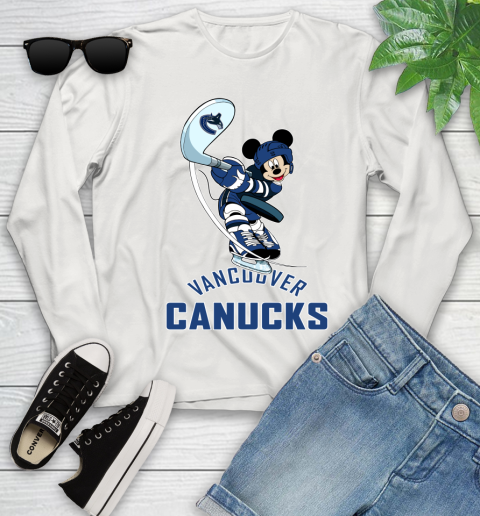NHL Hockey Vancouver Canucks Cheerful Mickey Mouse Shirt Youth Long Sleeve 12
