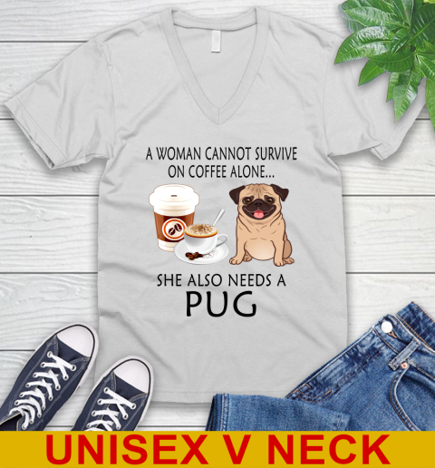 Women cannot survive on coffee alone she also need a PUG tshirt 43
