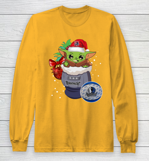 Dallas Mavericks Christmas Baby Yoda Star Wars Funny Happy NBA Long Sleeve T-Shirt 3