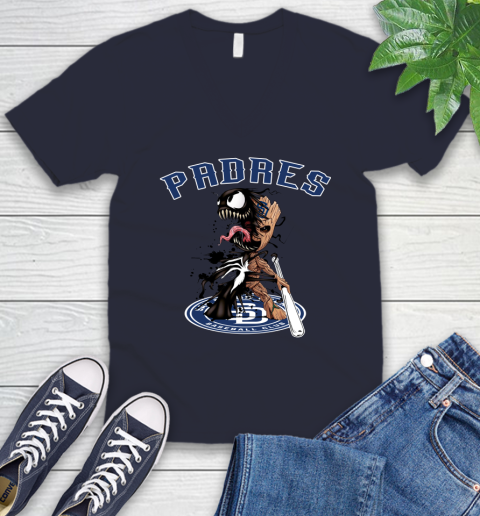 MLB San Diego Padres Baseball Venom Groot Guardians Of The Galaxy V-Neck T-Shirt 3