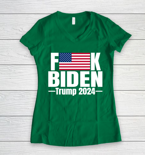 Fuck Biden American Flag Trump 2024 Women's V-Neck T-Shirt 3