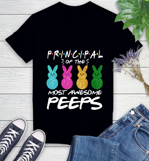 Nurse Shirt Colorful Bunny Easter Principal of the most awesome peeps T Shirt Women's V-Neck T-Shirt