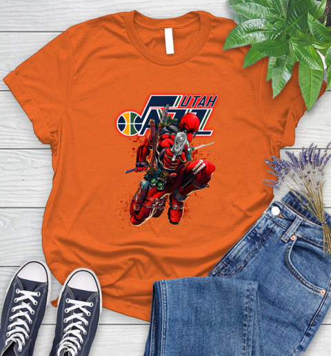 NBA Deadpool Marvel Comics Sports Basketball Utah Jazz Women's T-Shirt 4