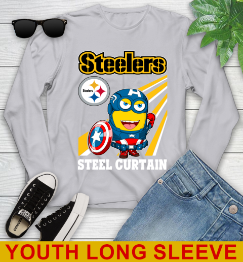 NFL Football Pittsburgh Steelers Captain America Marvel Avengers Minion Shirt Youth Long Sleeve 5