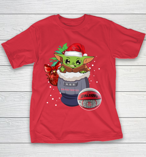 Houston Rockets Christmas Baby Yoda Star Wars Funny Happy NBA Youth T-Shirt 9