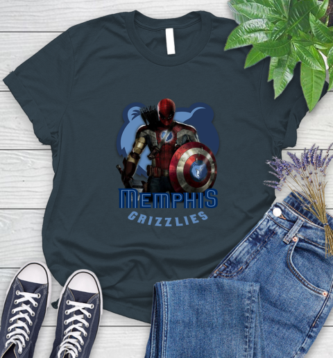 Memphis Grizzlies NBA Basketball Captain America Thor Spider Man Hawkeye Avengers Women's T-Shirt 8