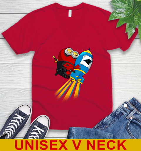 NFL Football Carolina Panthers Deadpool Minion Marvel Shirt V-Neck T-Shirt 6