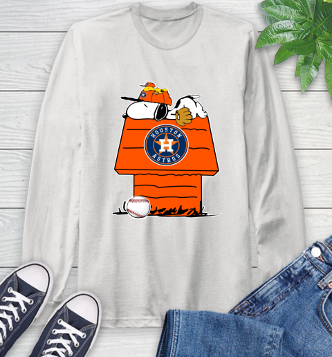 MLB Houston Astros Snoopy Woodstock The Peanuts Movie Baseball T Shirt Long Sleeve T-Shirt
