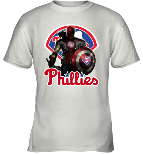 MLB Captain America Thor Spider Man Hawkeye Avengers Endgame Baseball Philadelphia Phillies Youth T-Shirt