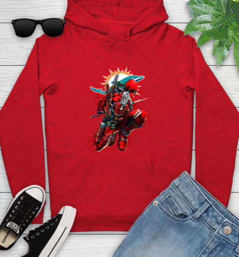 NFL Deadpool Marvel Comics Sports Football Miami Dolphins Youth Hoodie 11