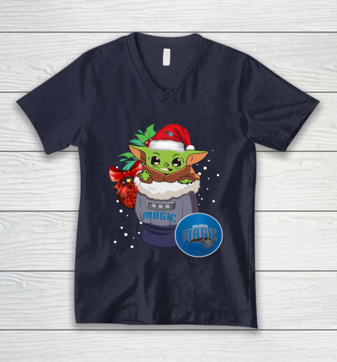 Orlando Magic Christmas Baby Yoda Star Wars Funny Happy NBA V-Neck T-Shirt 3